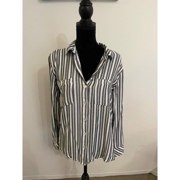 Sanctuary Tops - Sanctuary Black White Striped Soft Button Up Shirt Size Medium NEW